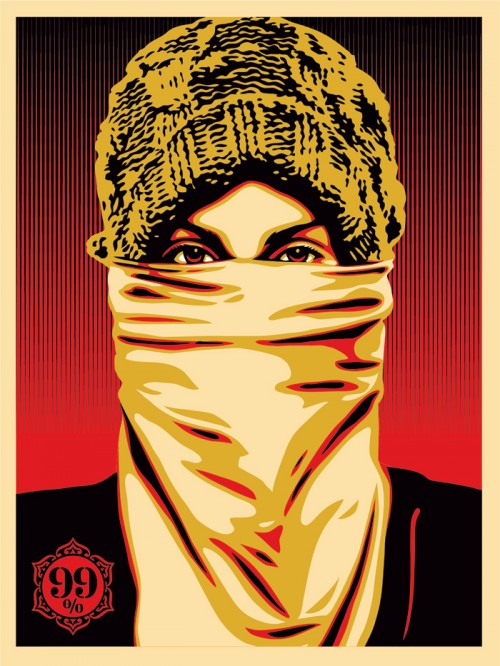 Baseada na foto de Ted Soqui, aqui Shepard Fairey declara seu apoio ao movimento Ocupe Wall Street