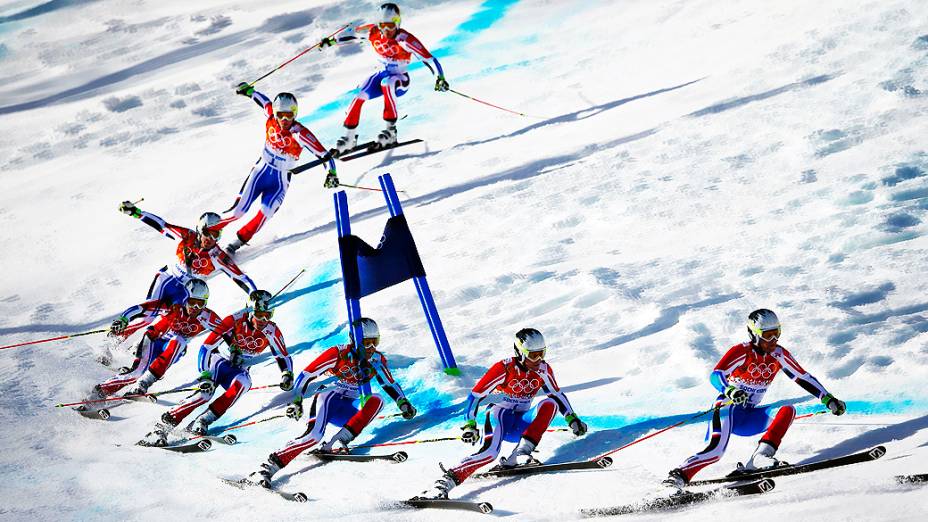 Atletas durante a competição do Esqui Alpino nos Jogos de Inverno de Sochi, na Rússia, nesta quarta-feira (19)