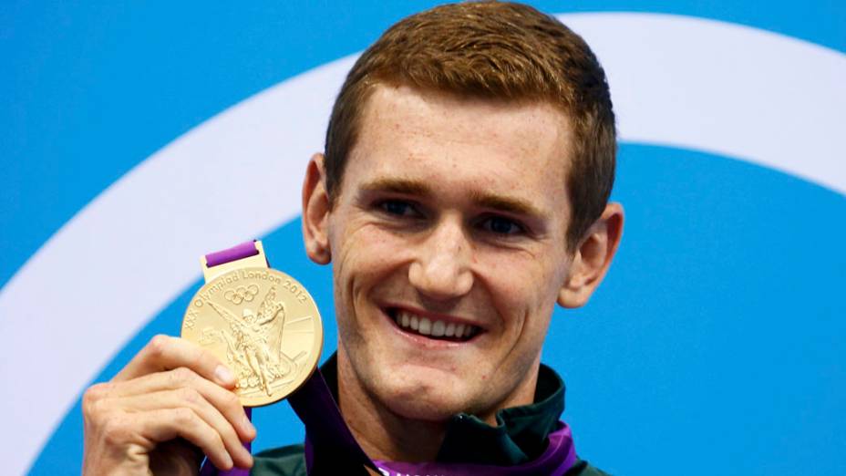 O sul-africano Cameron van der Burgh medalha de ouro nos 100m peito, em 29/07/2012