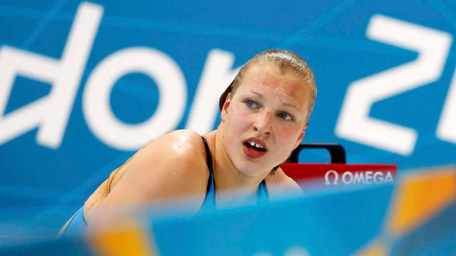 Ruta Meilutyte, após competir nas semifinais dos 100m peito, em 29/07/2012