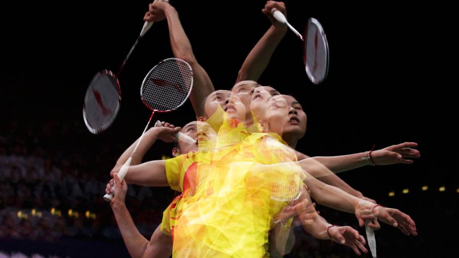 A chinesa Wang Yihan durante partida de badminton