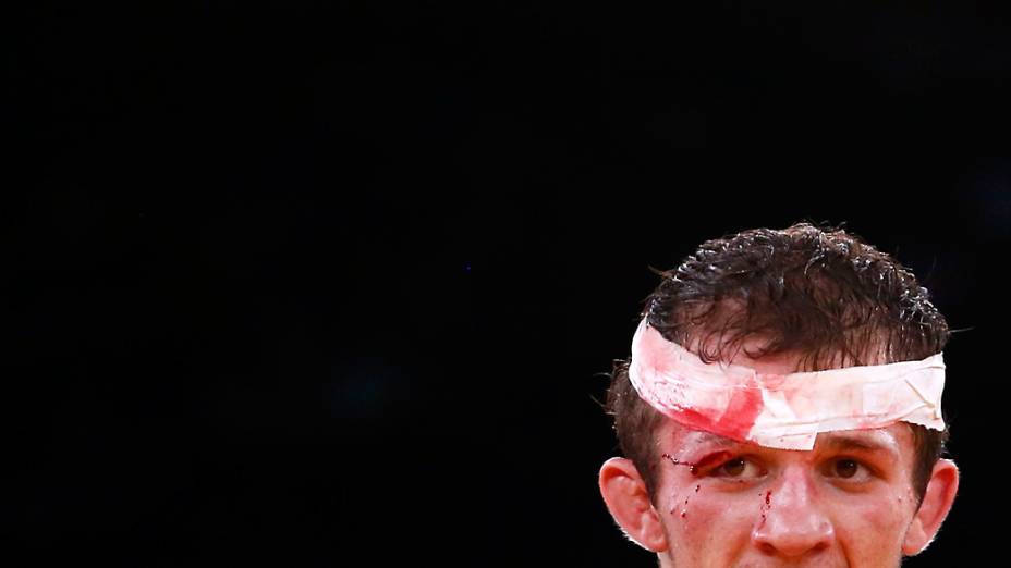 Alan Khugaev, da Rússia, durante a competição de luta greco-romana nos Jogos Olímpicos de Londres 2012