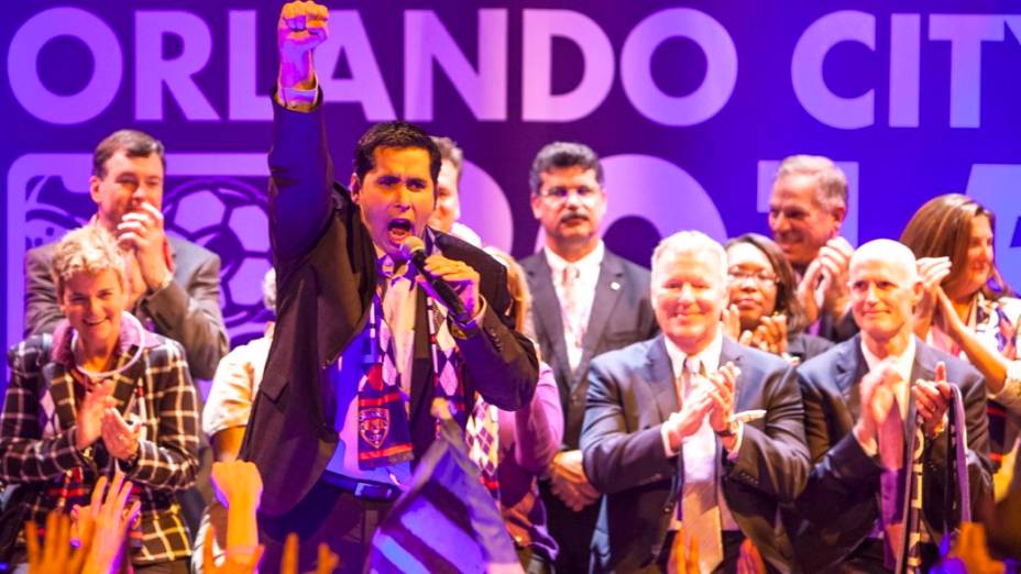 Flávio Augusto da Silva, dono do Orlando City, na festa pela entrada do clube na MLS