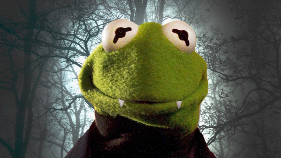 Cartaz com paródia do filme "A saga Crepúsculo", usando o personagem Kermit, dos Muppets