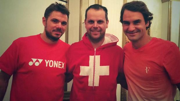 Os suíços Stanislas Wawrinka, Severin Luthi e Roger Federer