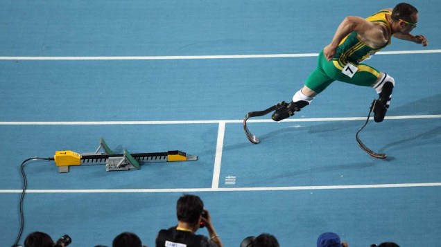 O sul-africano Oscar Pistorius durante a prova durante a prova dos 400 metros no Mundial de Atletismo em Daegu, Coreia do Sul