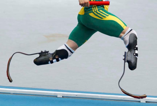 O sul-africano Oscar Pistorius durante a prova de revezamento 4x100 no Mundial de Atletismo em Daegu, Coreia do Sul