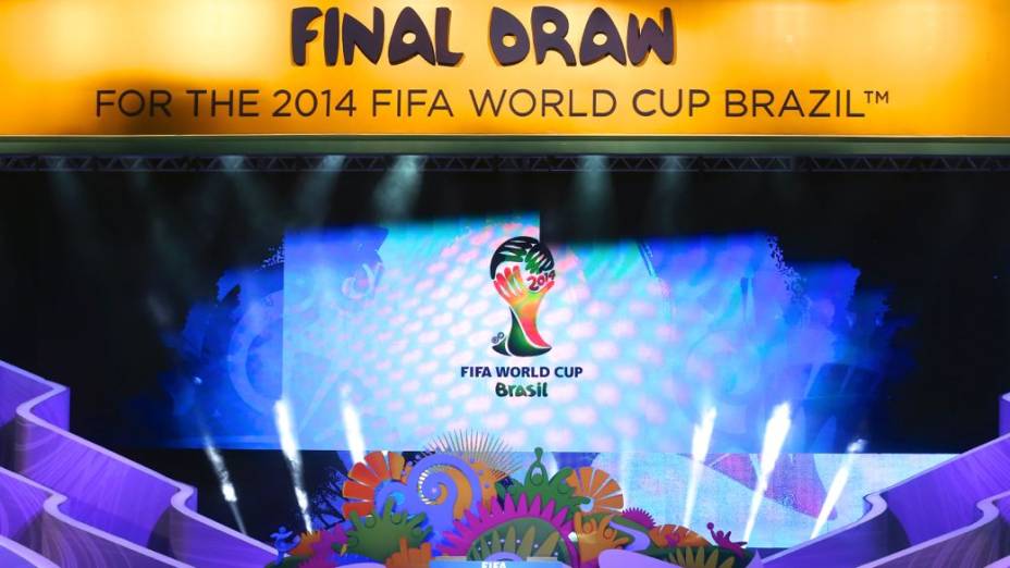 O palco do sorteio dos grupos da Copa de 2014, na Costa do Sauípe
