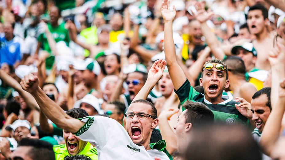 Torcida do Palmeiras comemora o título após a partida entre Palmeiras SP e Boa Esporte MG válida pela Série B do Campeonato Brasileiro 2013, no Estádio Pacaembú em São Paulo (SP), neste sábado (16)