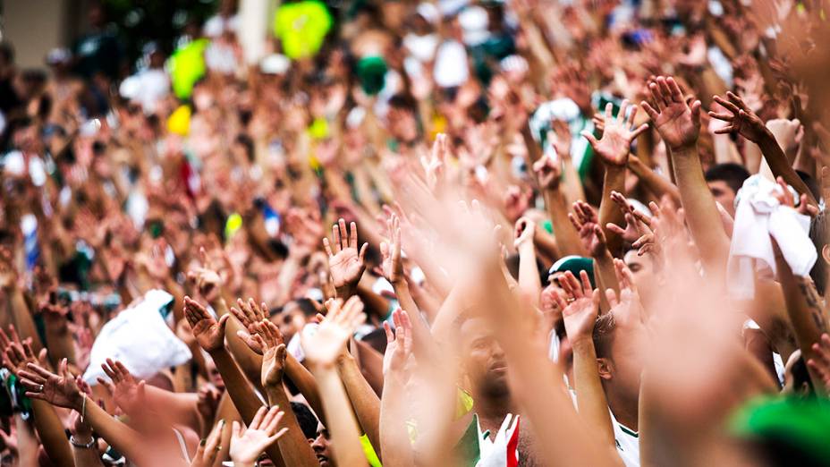 Torcida do Palmeiras comemora o título após a partida entre Palmeiras SP e Boa Esporte MG válida pela Série B do Campeonato Brasileiro 2013, no Estádio Pacaembú em São Paulo (SP), neste sábado (16)