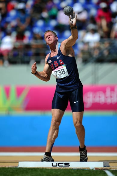O americano Mark Jellison durante prova de arremesso de peso, no décimo dia dos Jogos Pan-Americanos em Guadalajara, México, em 24/10/2011