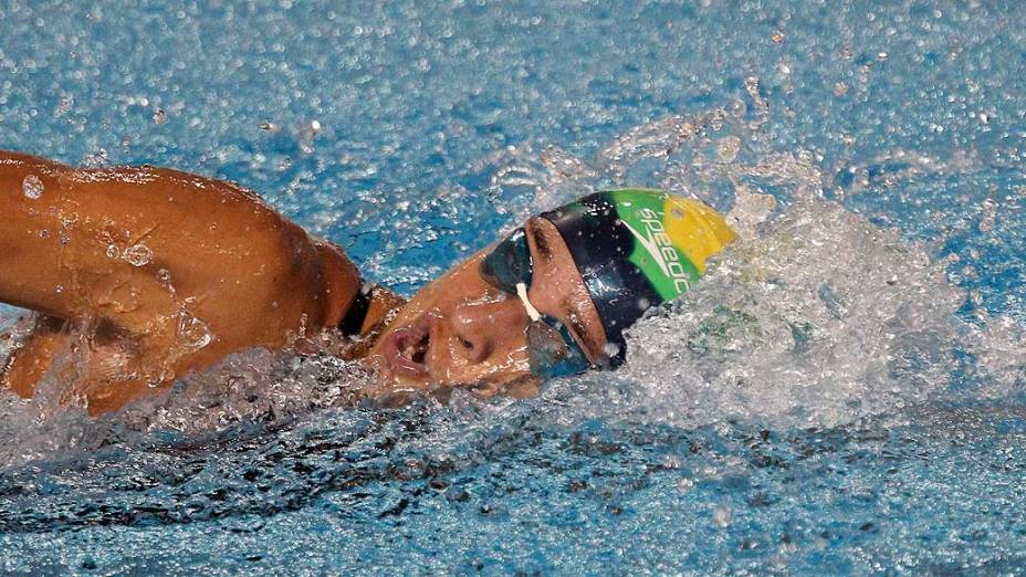 A brasileira Joanna Maranhão durante a competição dos 200m medley, no quarto dia dos Jogos Pan-Americanos em Guadalajara, México, em 18/10/2011