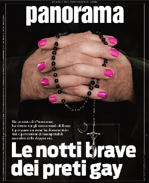 Capa da revista italiana "Panorama" com a reportagem "As Noitadas dos Padres Gays"