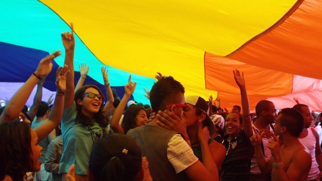 Parada Gay realizada na praia de Copacabana, no Rio de Janeiro. 14/11/2010