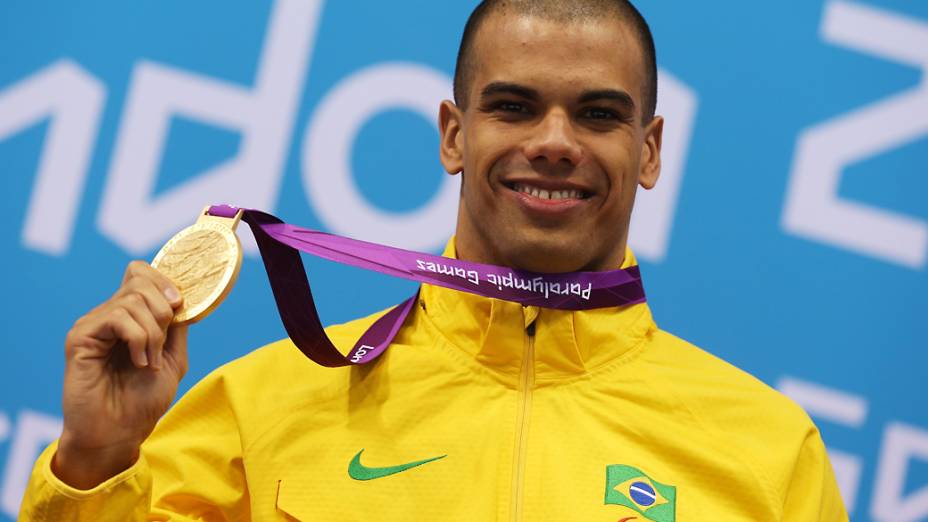 André Brasil conquista a medalha de ouro nos 50 m livre S10 nos Jogos Paralímpicos de Londres em 31/08/2012
