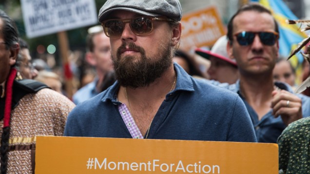 Leonardo DiCaprio durante marcha em Nova York