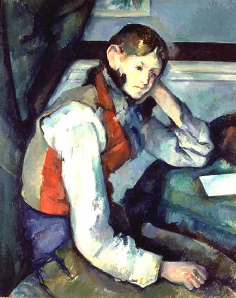 Reprodução da obra "Rapaz de Colete Vermelho", de 1888, de Paul Cézanne. A obra foi roubada junto com telas de Degas, Van Gogh e Monet, avaliadas em 164 milhões de dólares, em janeiro de 2008, em um museu de Zurique, Suíça