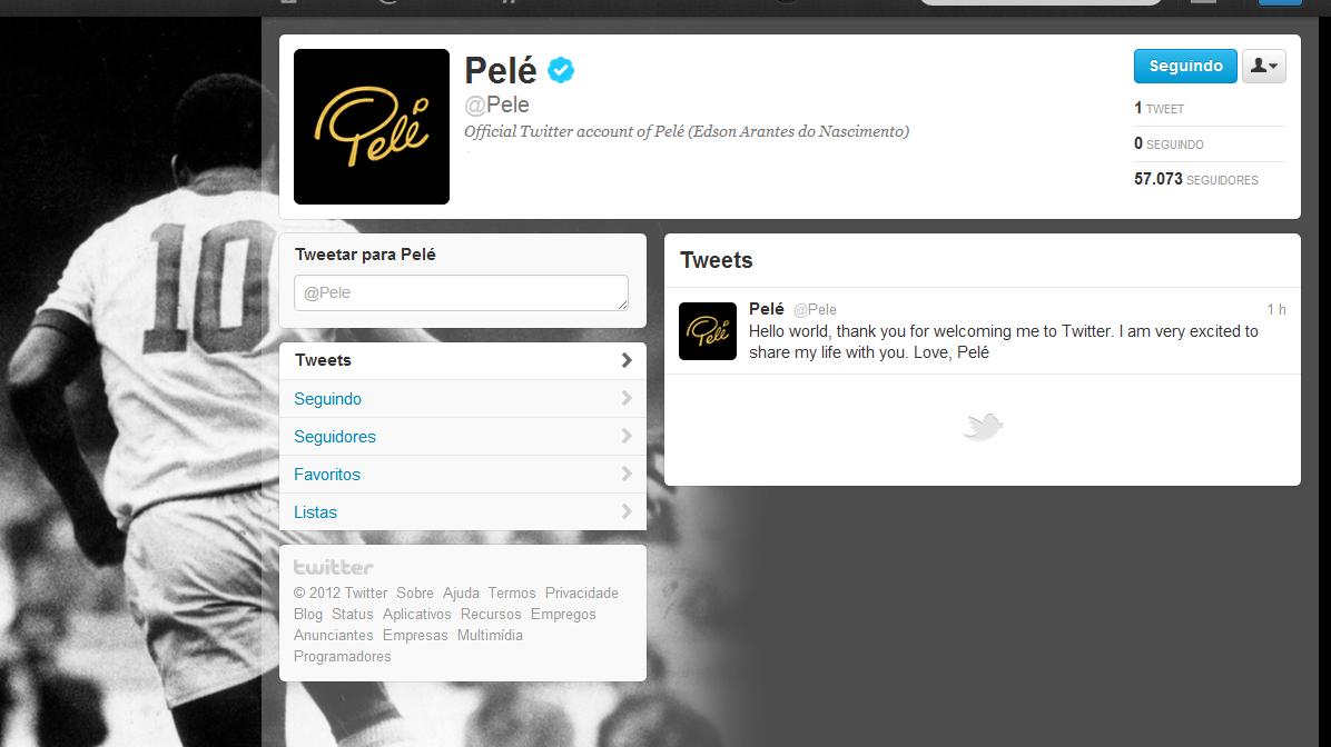 O perfil de Pelé no Twitter