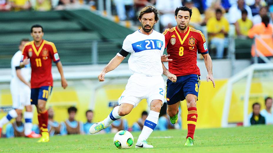 Andrea Pirlo durante partida da Itália e Espanha, válida pela semi-final da Copa das Confederações, no Castelão, em Fortaleza
