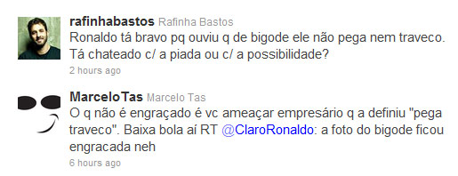 Posts de Marcelo Tas e Rafinha Bastos no Twitter contra Ronaldo