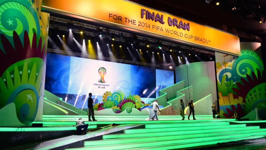 O palco do sorteio dos grupos da Copa de 2014, na Costa do Sauípe