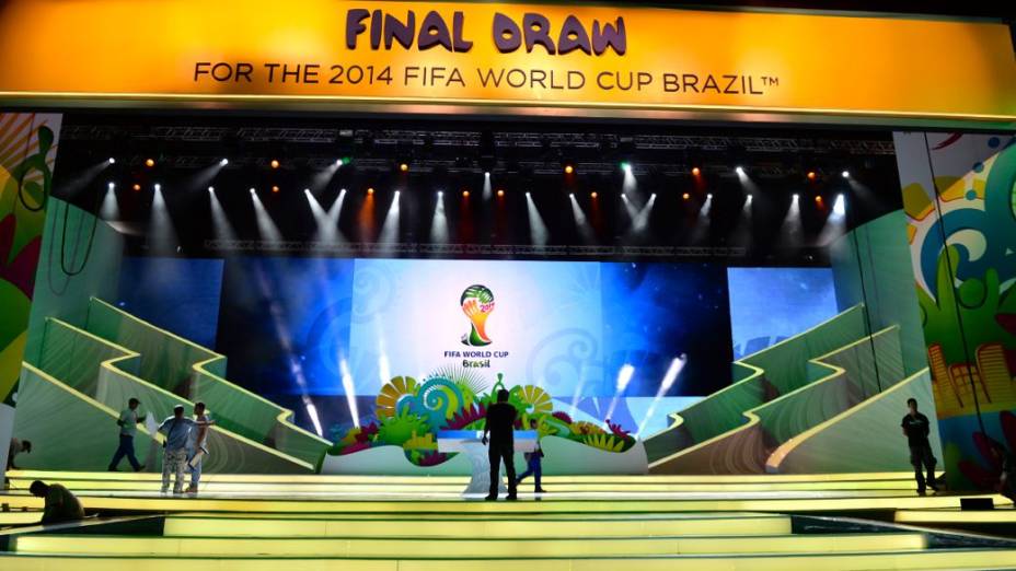 O palco do sorteio dos grupos da Copa de 2014, na Costa do Sauípe