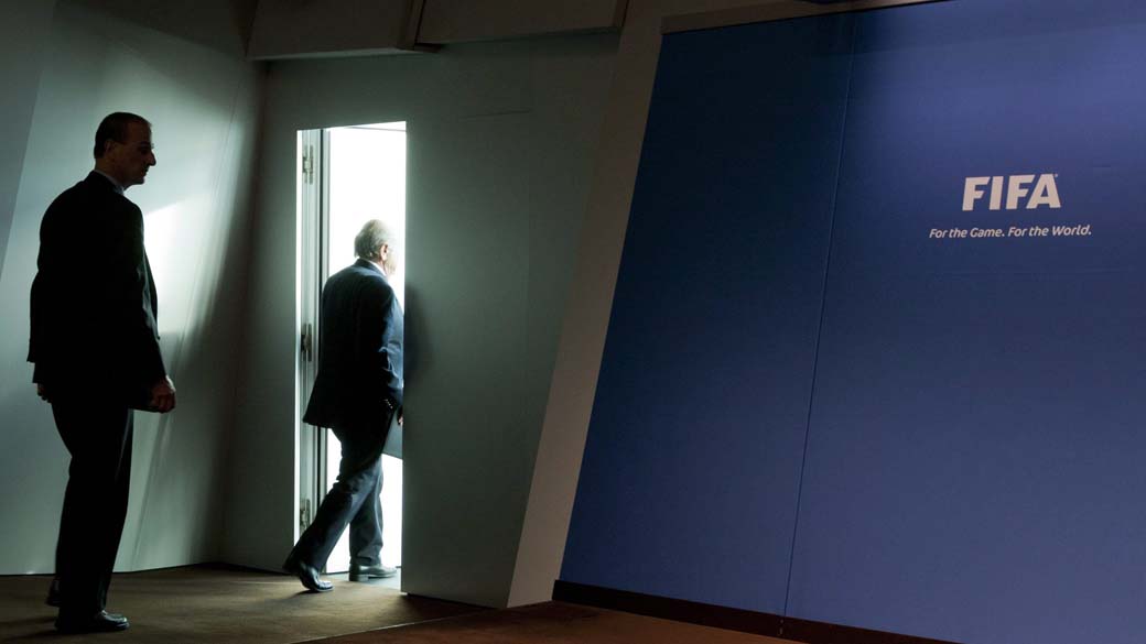 O presidente da FIFA, Joseph Blatter, após coletiva de imprensa na sede da organização em Zurique, Suíça