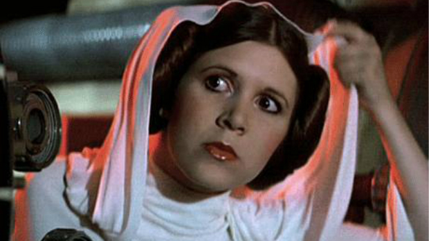 Atriz Carrie Fisher no papel de Princesa Leia em 'Guerra nas Estrelas'