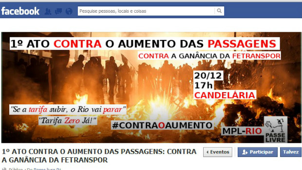 Evento no Facebook convoca manifestantes para protesto contra aumento da passagem