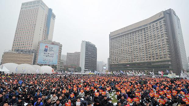 Protestos contra a cúpula do G20 na Coreia do Sul