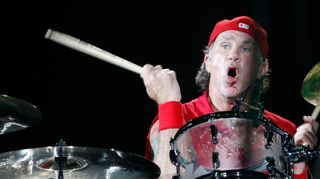 Chad Smith, baterista da banda Red Hot Chili Peppers durante show no palco Mundo, no segundo dia do Rock in Rio, em 24/09/2011