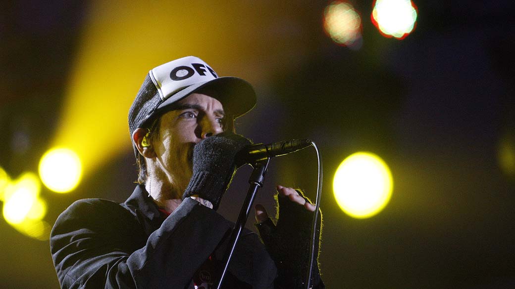 Anthony Kiedis, vocalista da banda Red Hot Chili Peppers durante show no palco Mundo, no segundo dia do Rock in Rio, 24/09/11