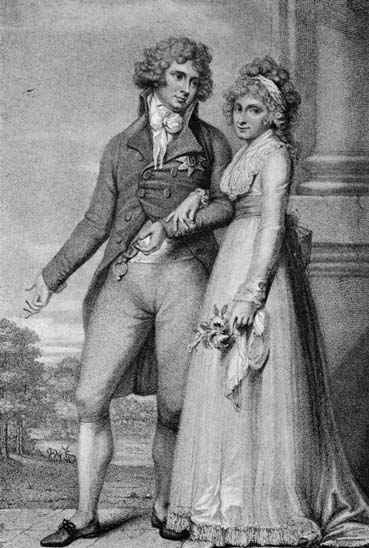 1795 - Ilustração do rei George da Inglaterra (1768 - 1830) com a rainha Caroline (1768 - 1821)