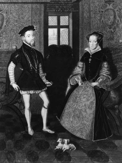 1554 - Ilustração do rei Philip II da Espanha (1527 - 1598) com a rainha Mary I da Inglaterra (1516 - 1558)