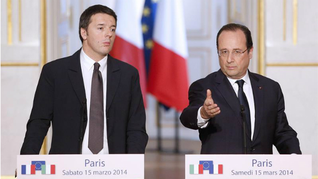 O primeiro-ministro italiano Matteo Renzi e o presidente francês François Hollande
