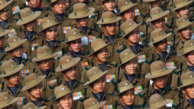 Soldados indianos durante o desfile do Dia da República em Nova Deli, Índia