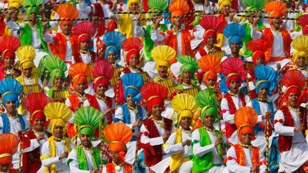Estudantes durante o desfile do Dia da República em Nova Délhi, Índia