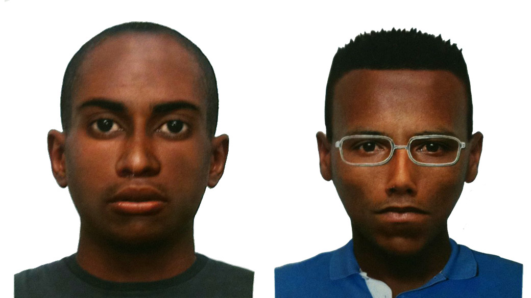 Retrato falado de dois dos suspeitos de atear fogo e matar dentista em São Bernardo do Campo (SP)