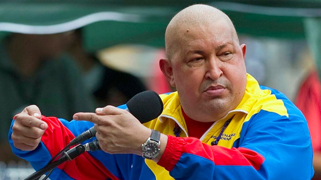 Hugo Chávez em seu primeiro discurso após a quimioterapia em uma passeata em Caracas, Venezuela, em 13/11/2011