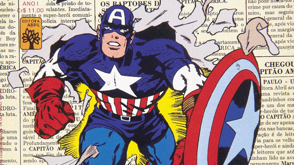 Detalhe da capa da revista número 1 do Capitão América criado por Joe Simon
