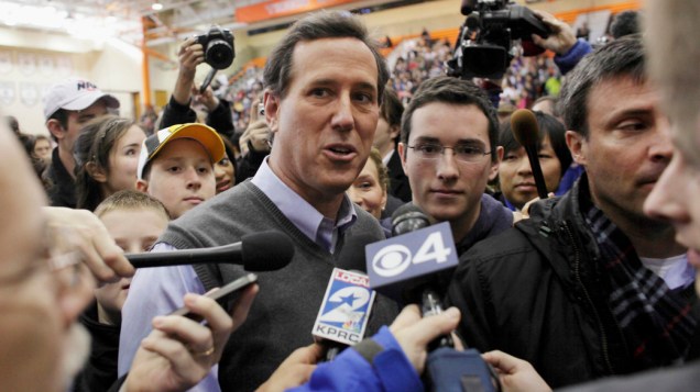 Rick Santorum durante campanha presidencial em Iowa, Estados Unidos