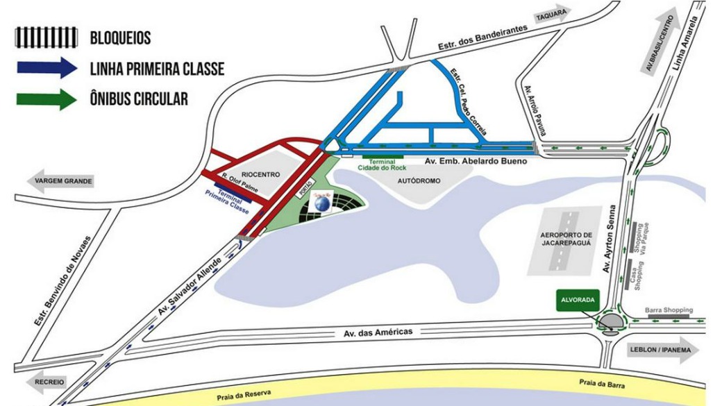 O mapa do esquema de trânsito para o Rock in Rio