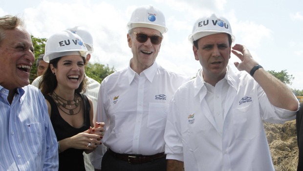 Roberto Medina, Roberta Medina, Carlos Arthur Nuzman e Eduardo Paes na cerimônia de início das obras do Parque Olímpico Cidade do Rock