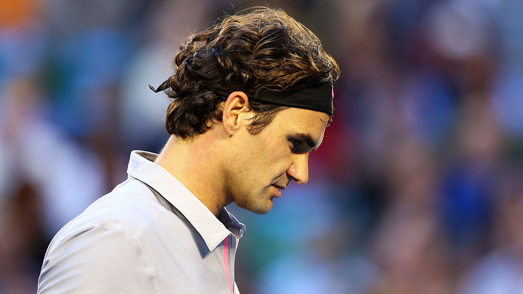 Roger Federer durante partida contra Bernard Tomic, no Aberto da Austrália