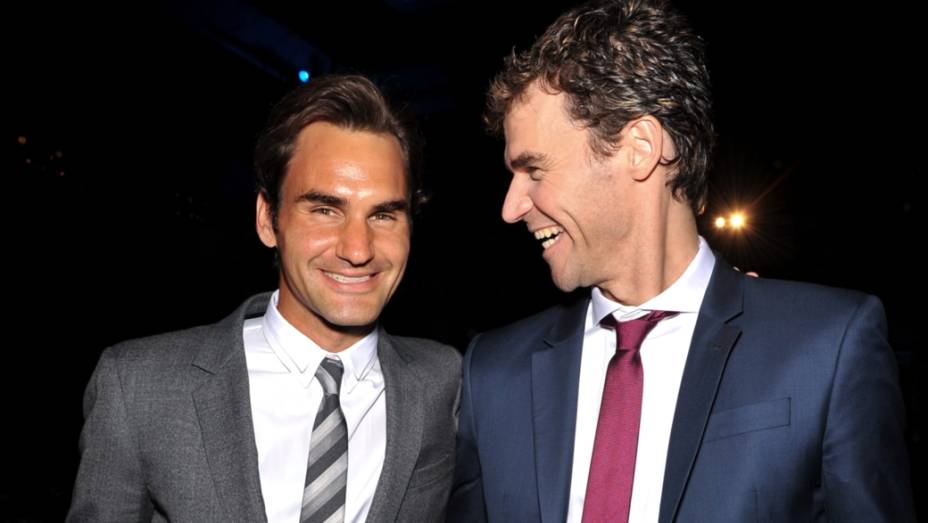 Roger Federer e Gustavo Kuerten, em Nova York, às vésperas do US Open 2013