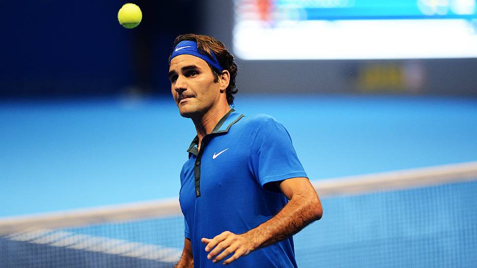 Roger Federer durante o Gillette Federer Tour, no ginásio do Ibirapuera, em São Paulo