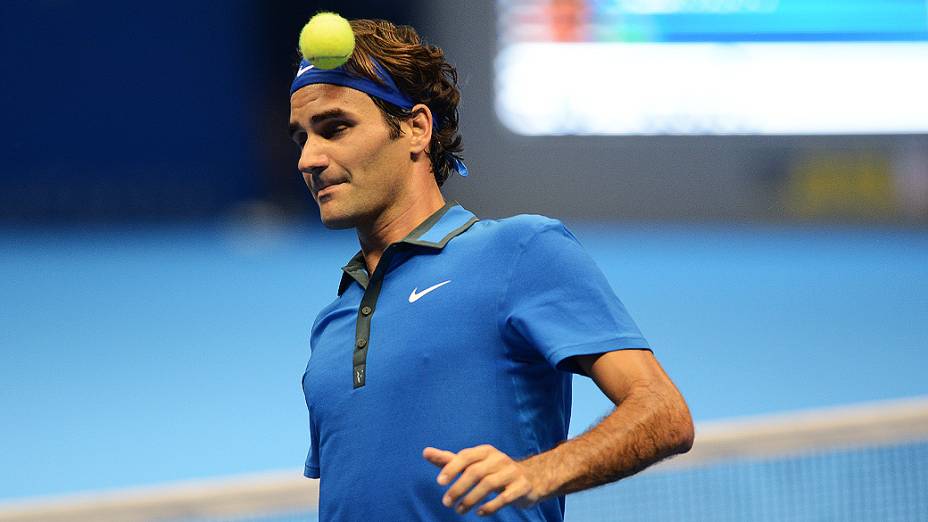 Roger Federer durante o Gillette Federer Tour, no ginásio do Ibirapuera, em São Paulo