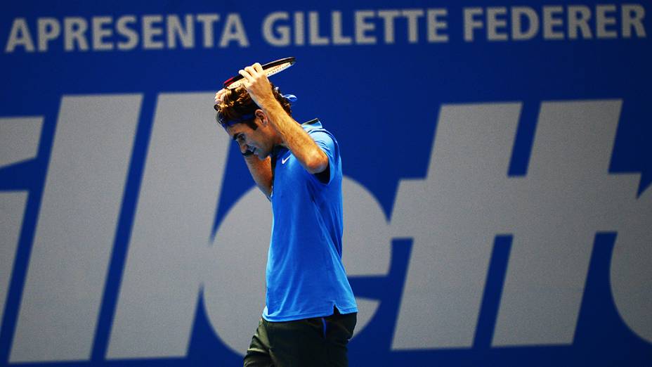 Roger Federer durante o Gillette Federer Tour, no ginásio do Ibirapuera, em São Paulo