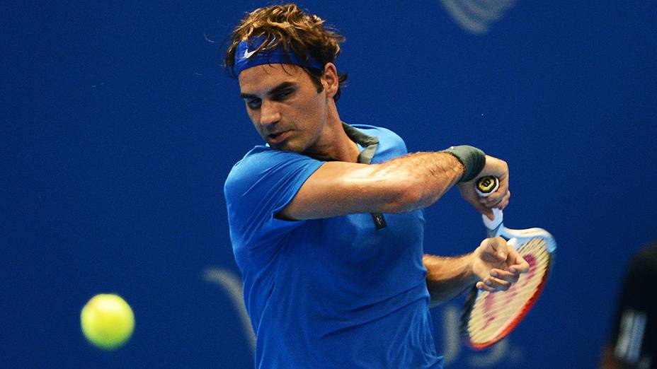 Roger Federer durante o Gillette Federer Tour, no ginásio do Ibirapuera, em São Paulo