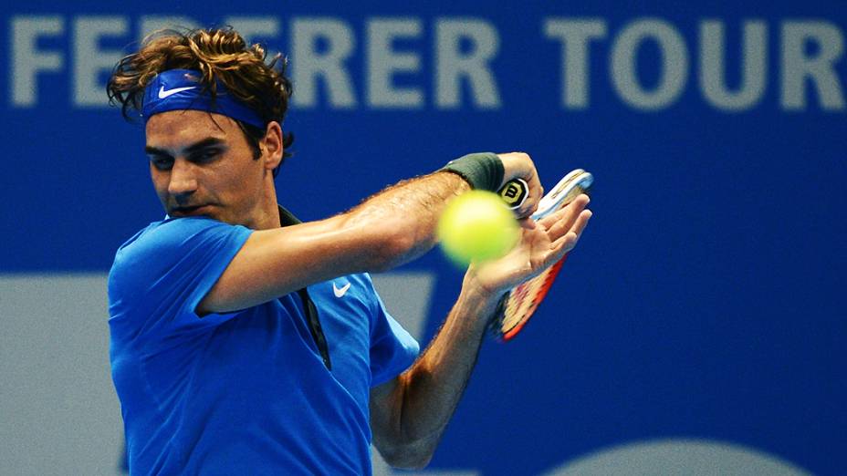 Roger Federer durante o Gillette Federer Tour, no ginásio do Ibirapuera, em São Paulo  